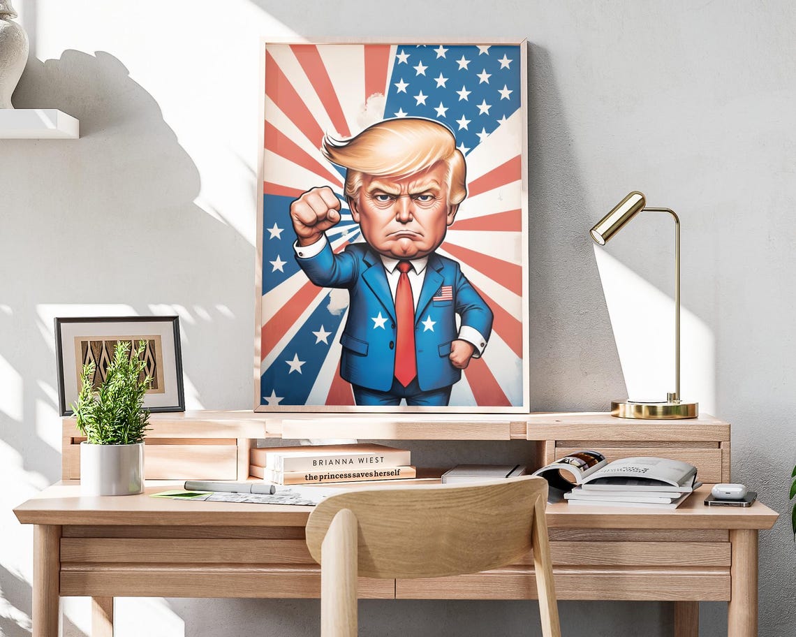 Donald Trump Caricature Art Print Maga Painting Artwork Trump Fist Pump Wall Art Make America Great Again Decor President Trump Poster - Image 4
