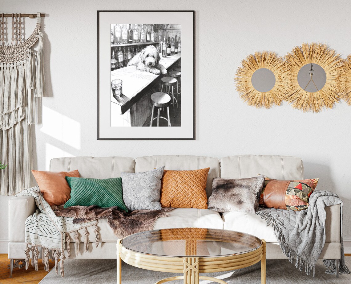 Golden Doodle Dog Bar Art Print, Dog Lover Poster - Image 2