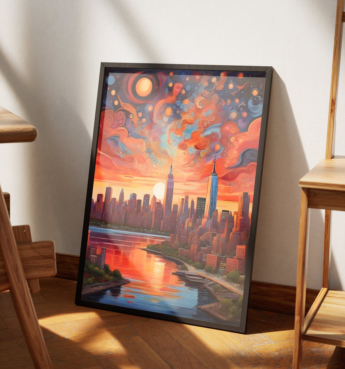New York City Skyline Empire State Starry Sunset Art Travel Poster - Image 4