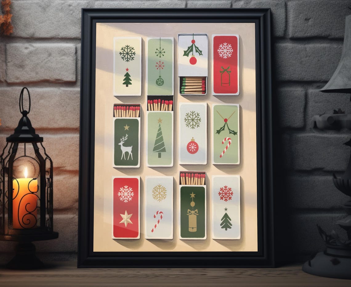 Christmas Matchbox Covers With Matches Folk Art Holiday Poster