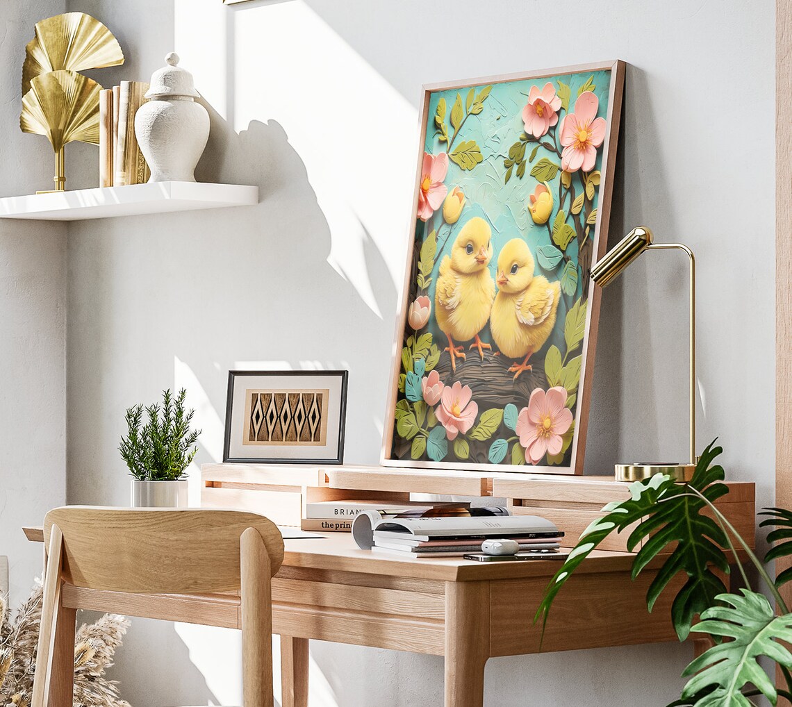 Spring Chicks Folk Art, Rustic Spring Decor - Image 3