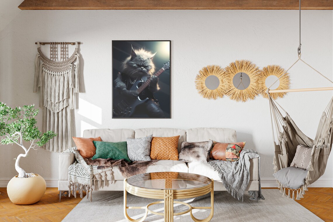 Rock Star Cat Electric Guitar Stage Spotlight Funny Musician Art Poster - Image 2