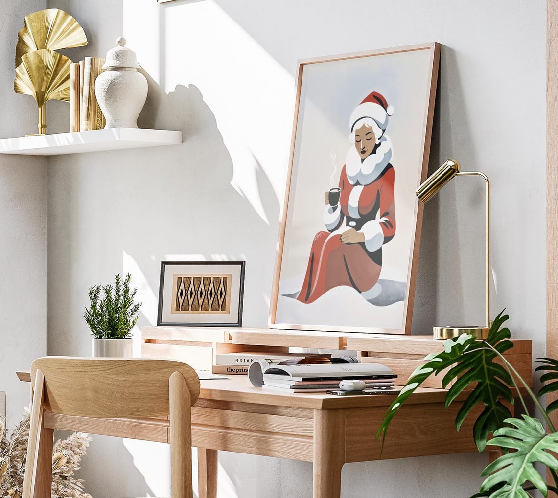 Mrs Claus Snowy Cocoa Break Minimalist Christmas Wall Art Poster - Image 3