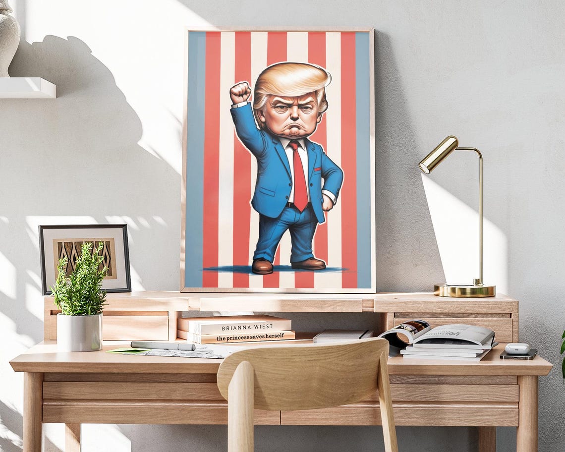 Donald Trump Caricature Art Print Maga Painting Artwork Trump Fist Pump Wall Art Make America Great Again Decor President Trump Poster - Image 4