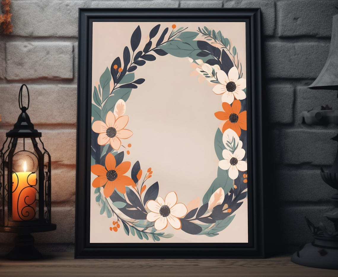 Boho Floral Christmas Wreath Orange Blooms Botanical Art Poster