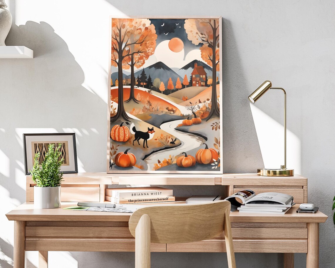 Autumn Fox Folk Art Poster Print, Thanksgiving Decor - Image 4