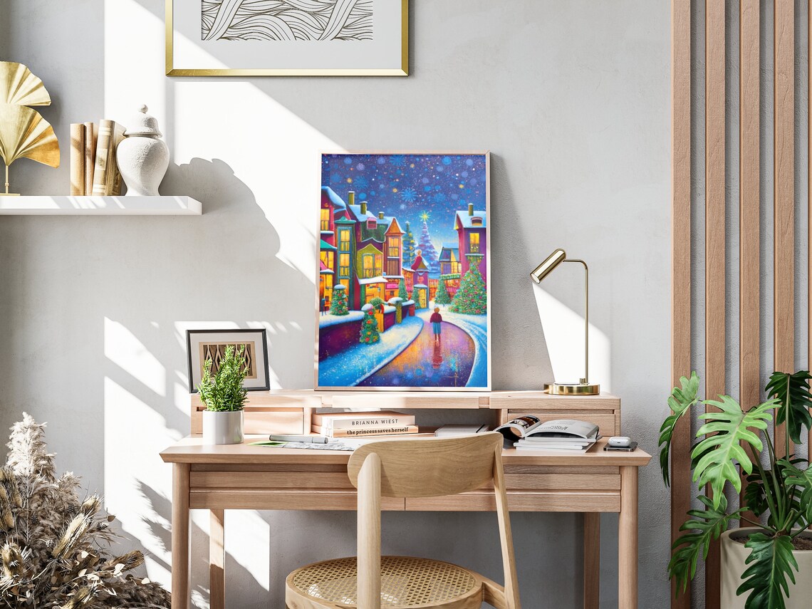 Christmas Town Painting Matte Poster Festive Holiday Decor Christmas Winter Wall Art Classic Holiday Colors Xmas Holiday Art Print - Image 4