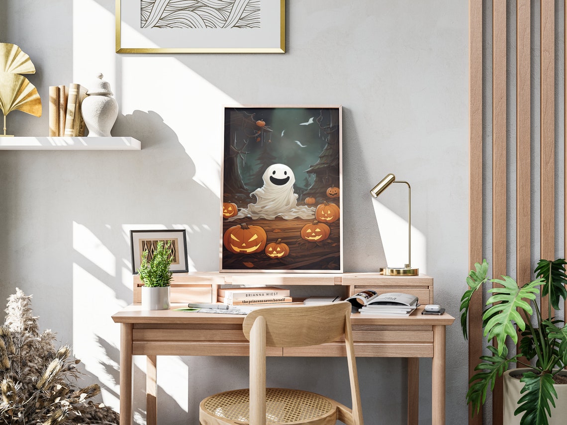 Cute Ghost Halloween Scene Wall Art Unframed Poster Original And Adorable For Spooky Decor - Image 4