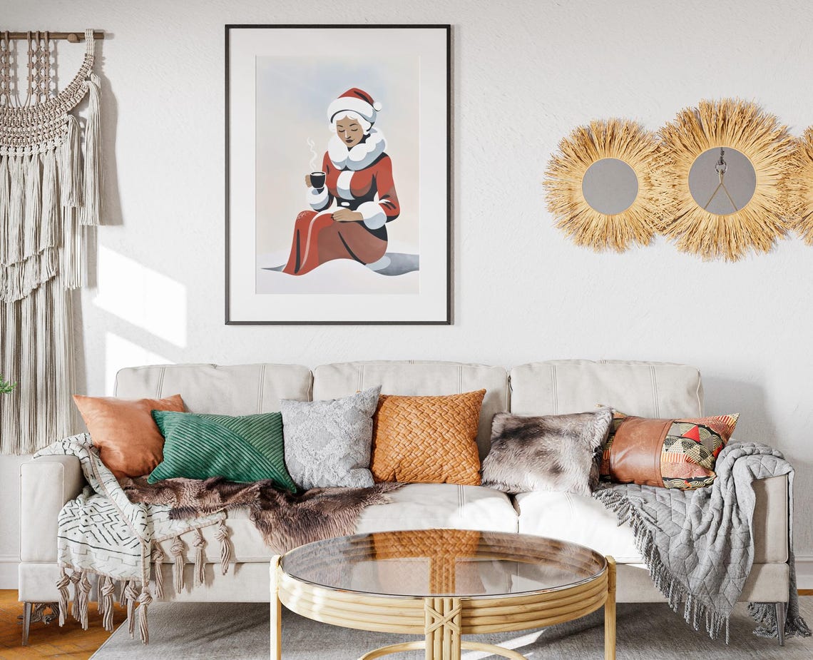 Mrs Claus Snowy Cocoa Break Minimalist Christmas Wall Art Poster - Image 2