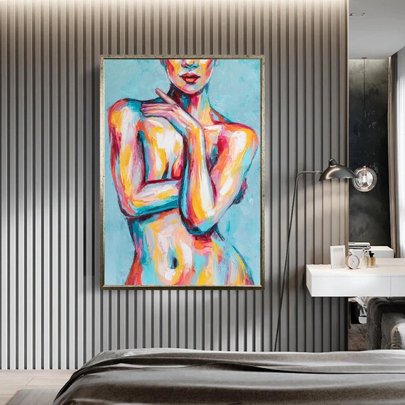 Colorful Abstract Female Torso Painting Modern Nude Wall Art Poster