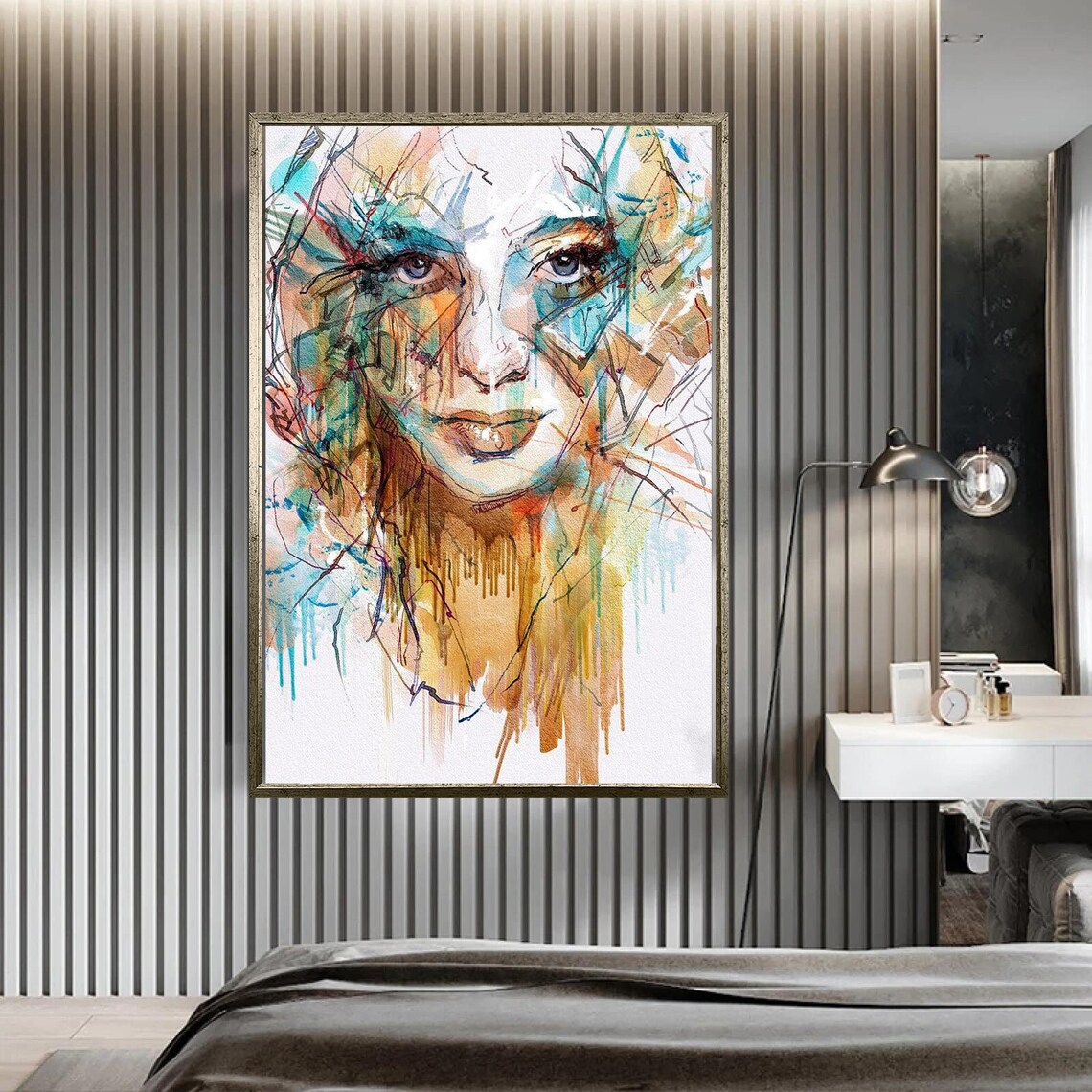 Colorful Girl Face Wall Art Woman Portrait Wall Decor Abstract Girl Face Painting Room Home Decor Ready To Hang