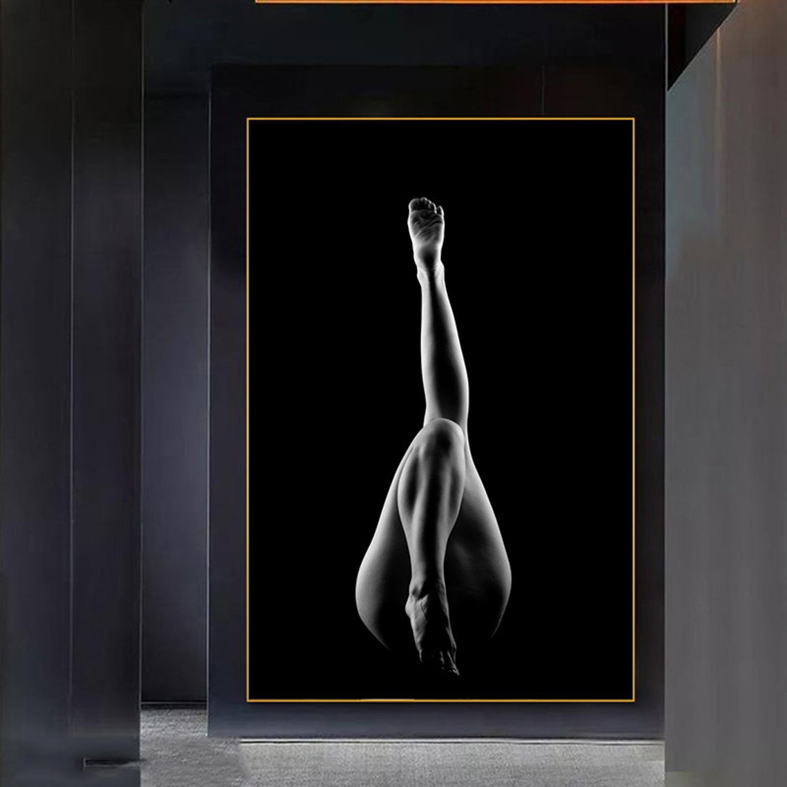 Black White Artistic Nude Figure Study Abstract Minimalist Art Poster