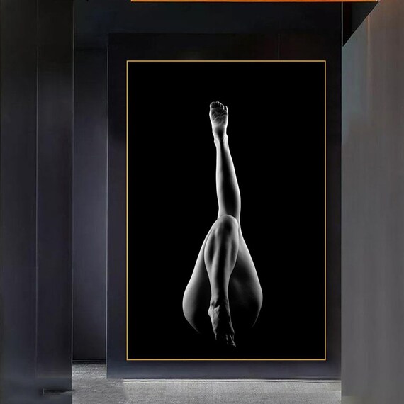 Black White Artistic Nude Figure Study Abstract Minimalist Art Poster