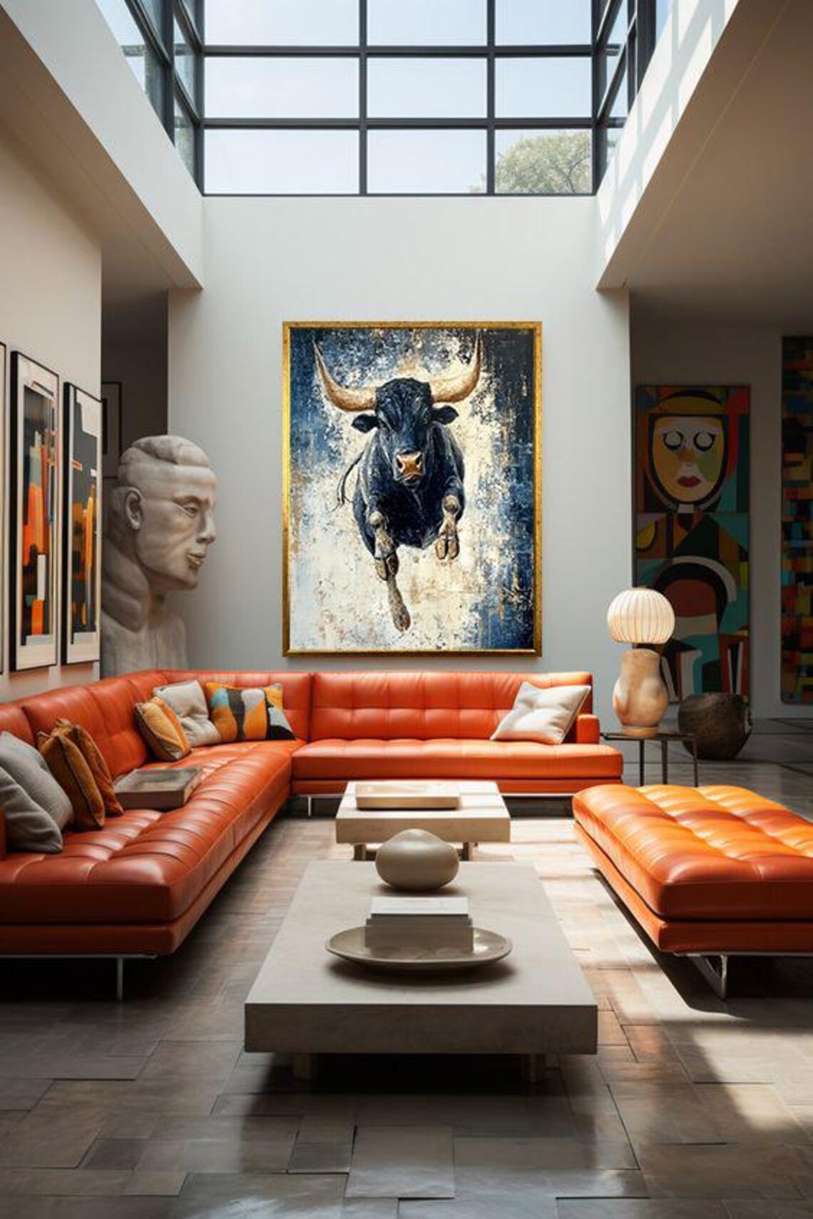 Charging Black Bull Abstract Splatter Painting Animal Wall Art Poster