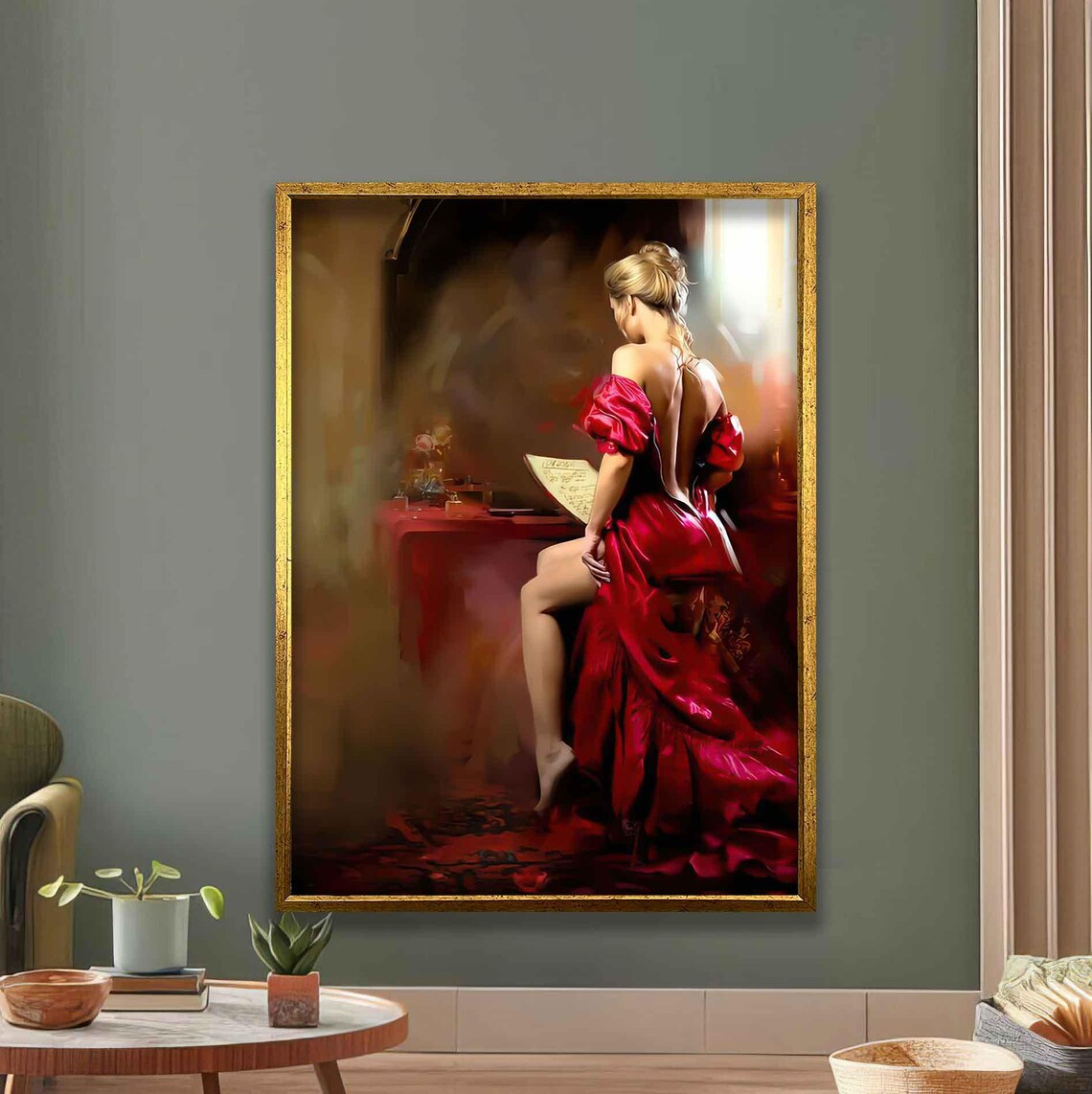 Woman In Red Dress Classical Romantic Elegant Lady Art Poster
