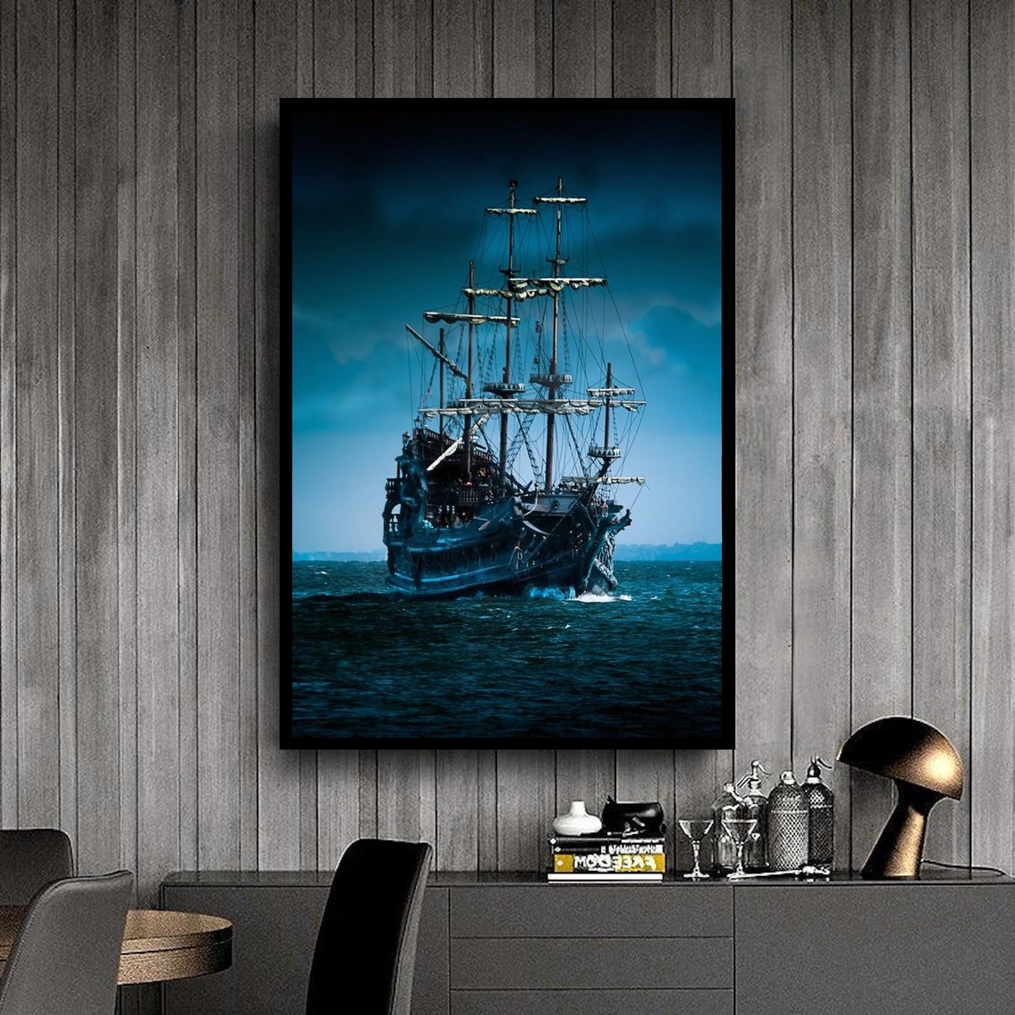 Tall Ship Moonlit Ocean Night Voyage Dramatic Sailing Vessel Poster