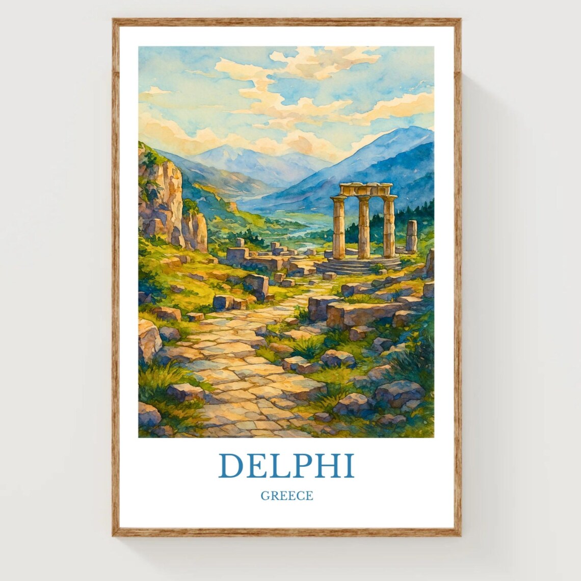 Delphi Greece Ancient Ruins Watercolor Travel Poster History Art