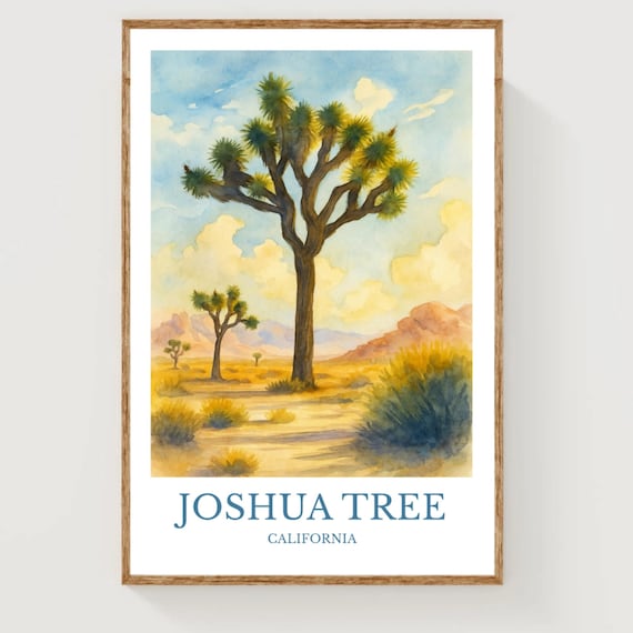 Joshua Tree National Park Desert California Watercolor Travel Poster