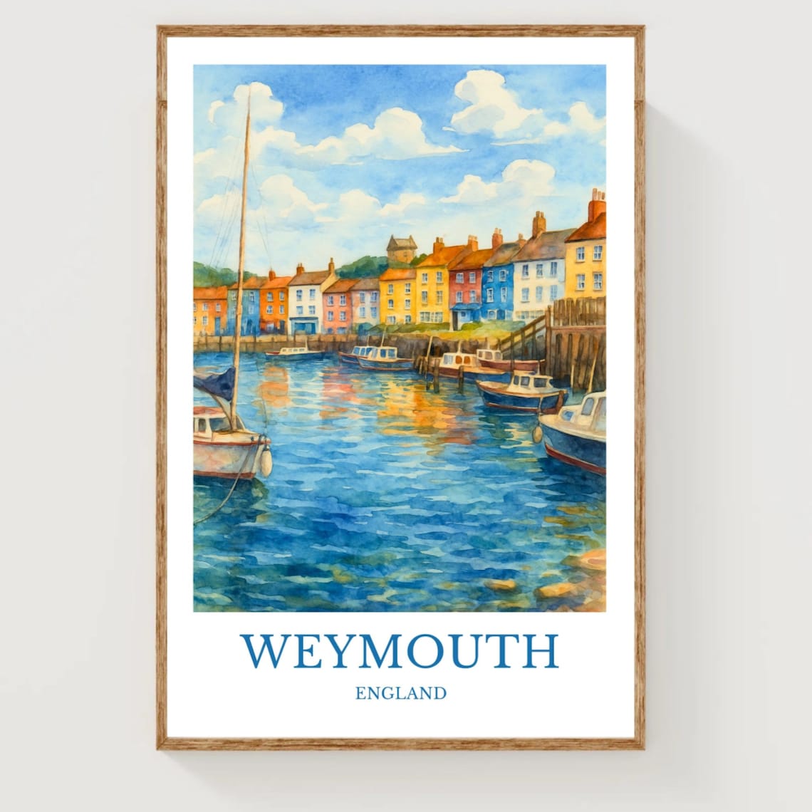 Weymouth England Watercolor Harbor Boats Colorful Quay Travel Poster