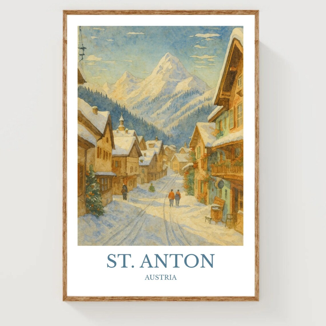 St. Anton Austria Snowy Alpine Village Street Watercolor Poster