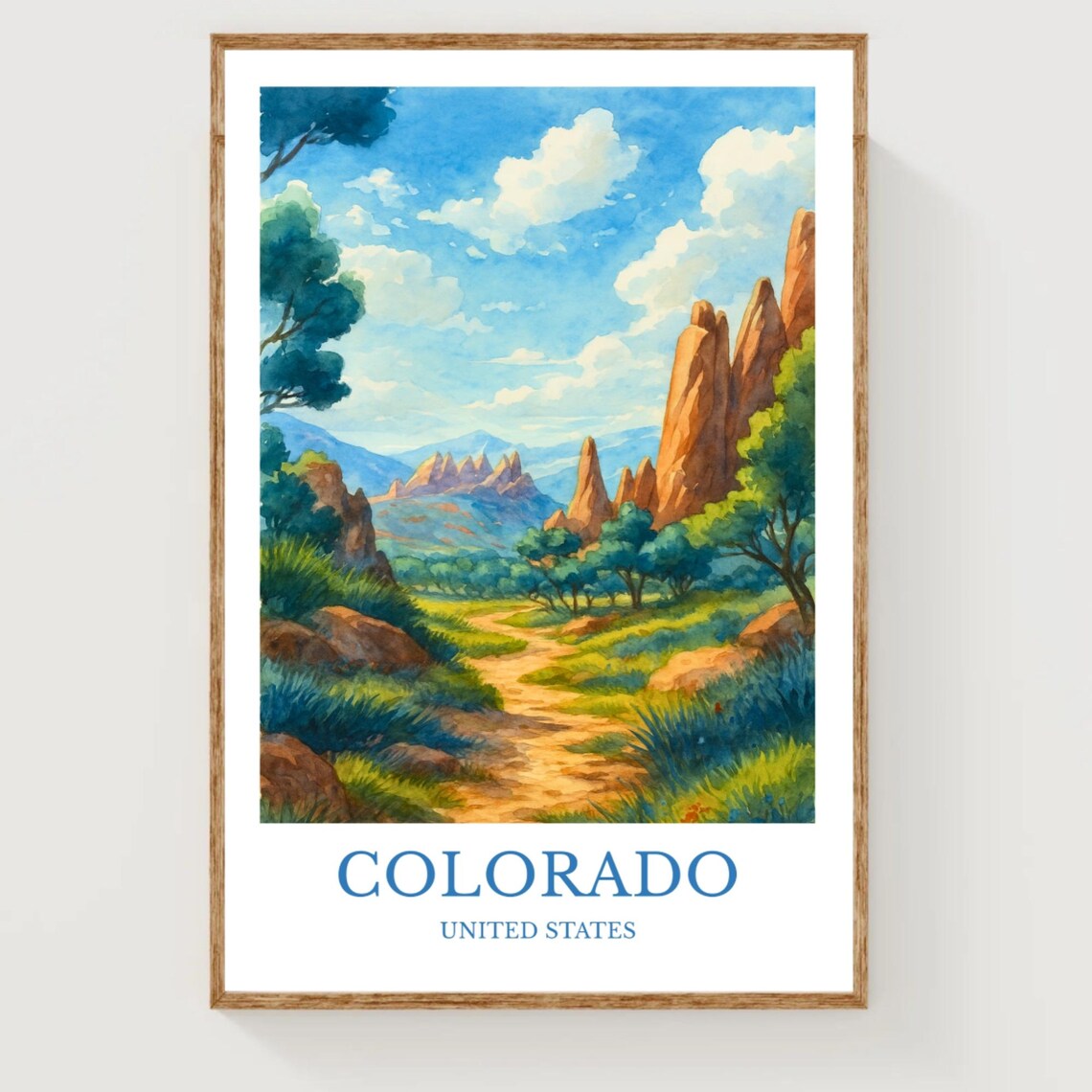 Colorado United States Red Rock Trail Watercolor Travel Poster