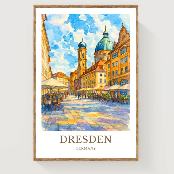Dresden Germany Old Market Square Sunlit Watercolor Travel Poster
