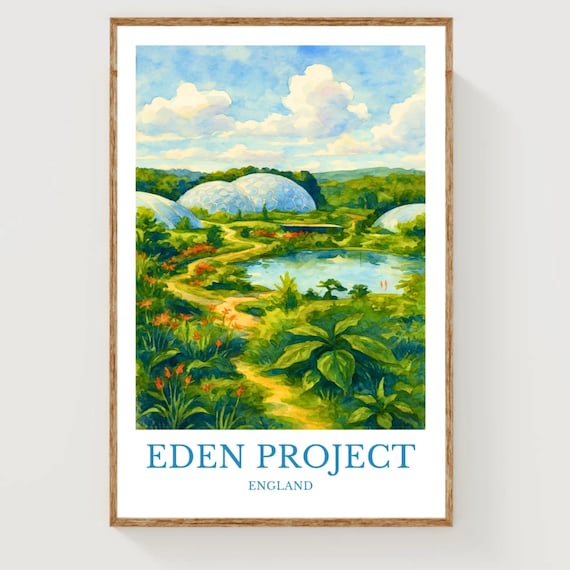 Eden Project England Watercolor Travel Poster Garden Dome Art