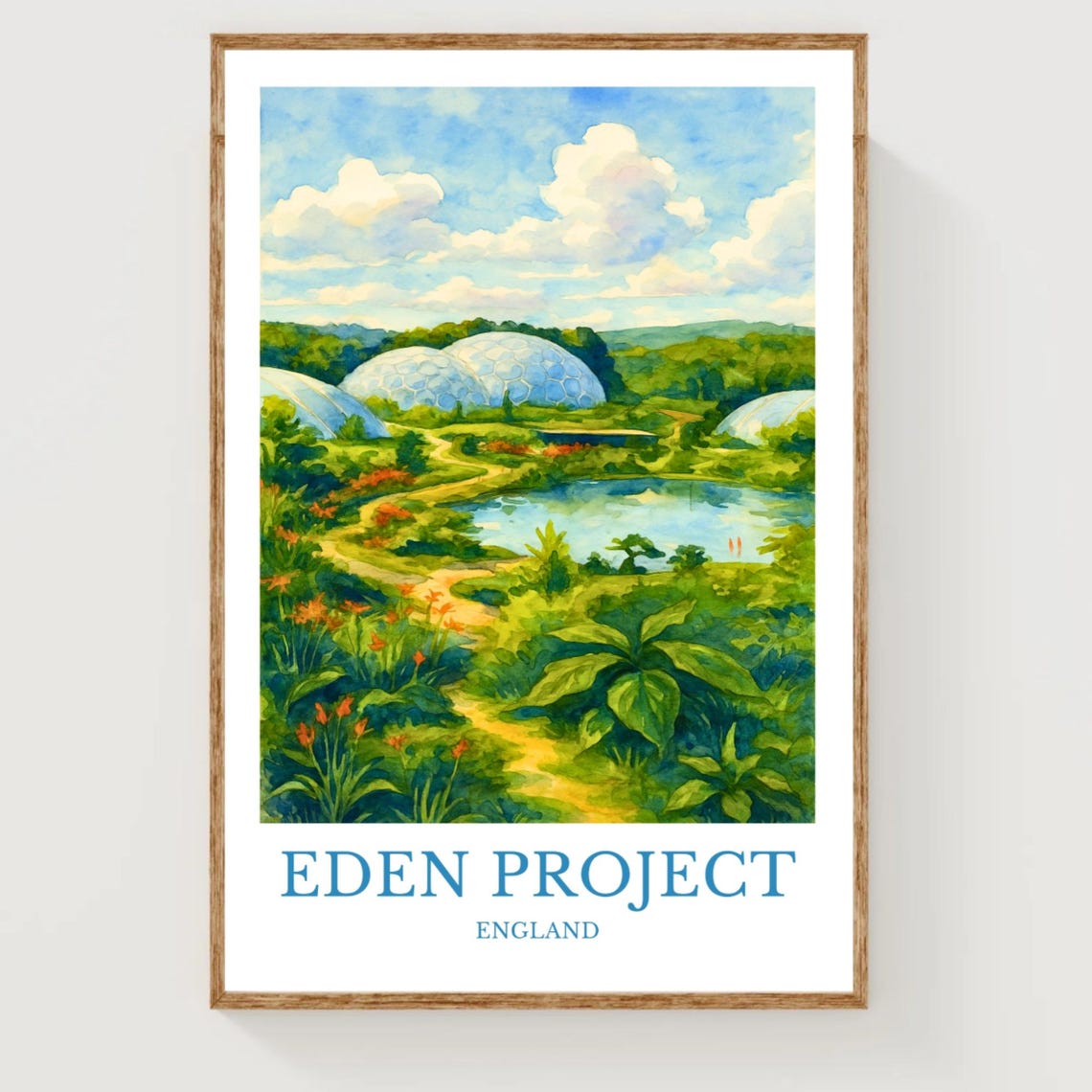Eden Project England Watercolor Travel Poster Garden Dome Art