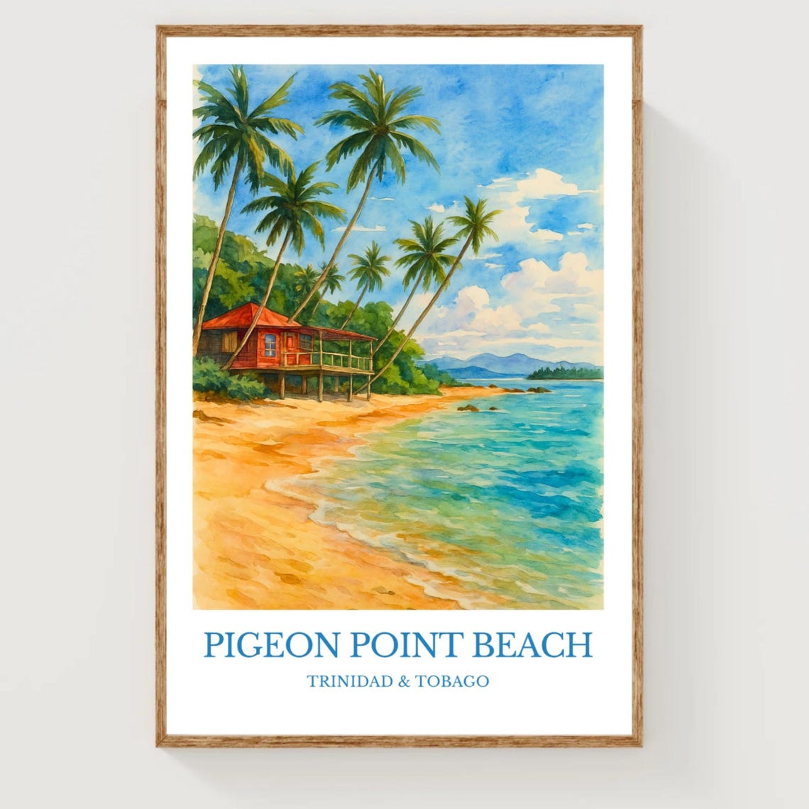 Pigeon Point Beach Trinidad Tobago Beach Hut Watercolor Poster