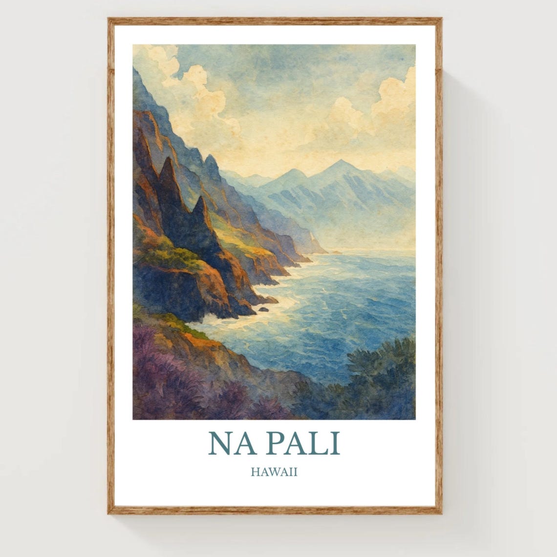 Na Pali Coast Hawaii Dramatic Cliffs Watercolor Travel Poster