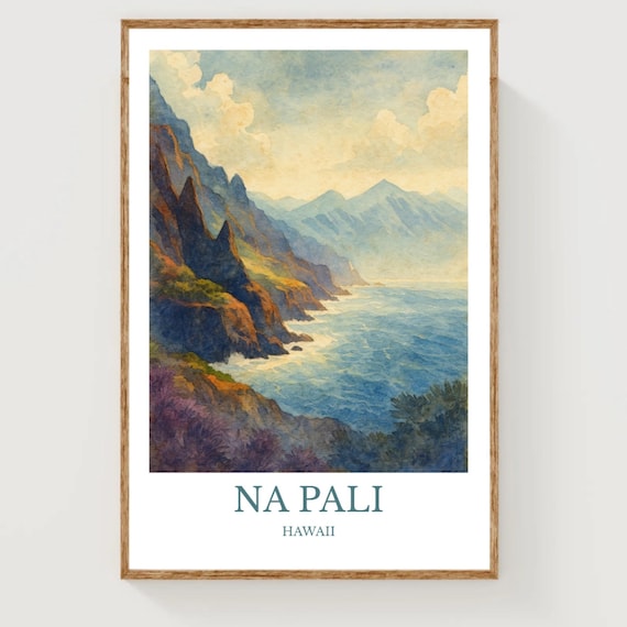 Na Pali Coast Hawaii Dramatic Cliffs Watercolor Travel Poster