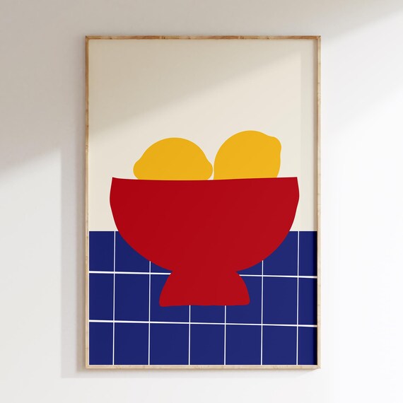 Fruits Bowl Poster Kitchen Wall Deco Modern Print Dinning Illustration