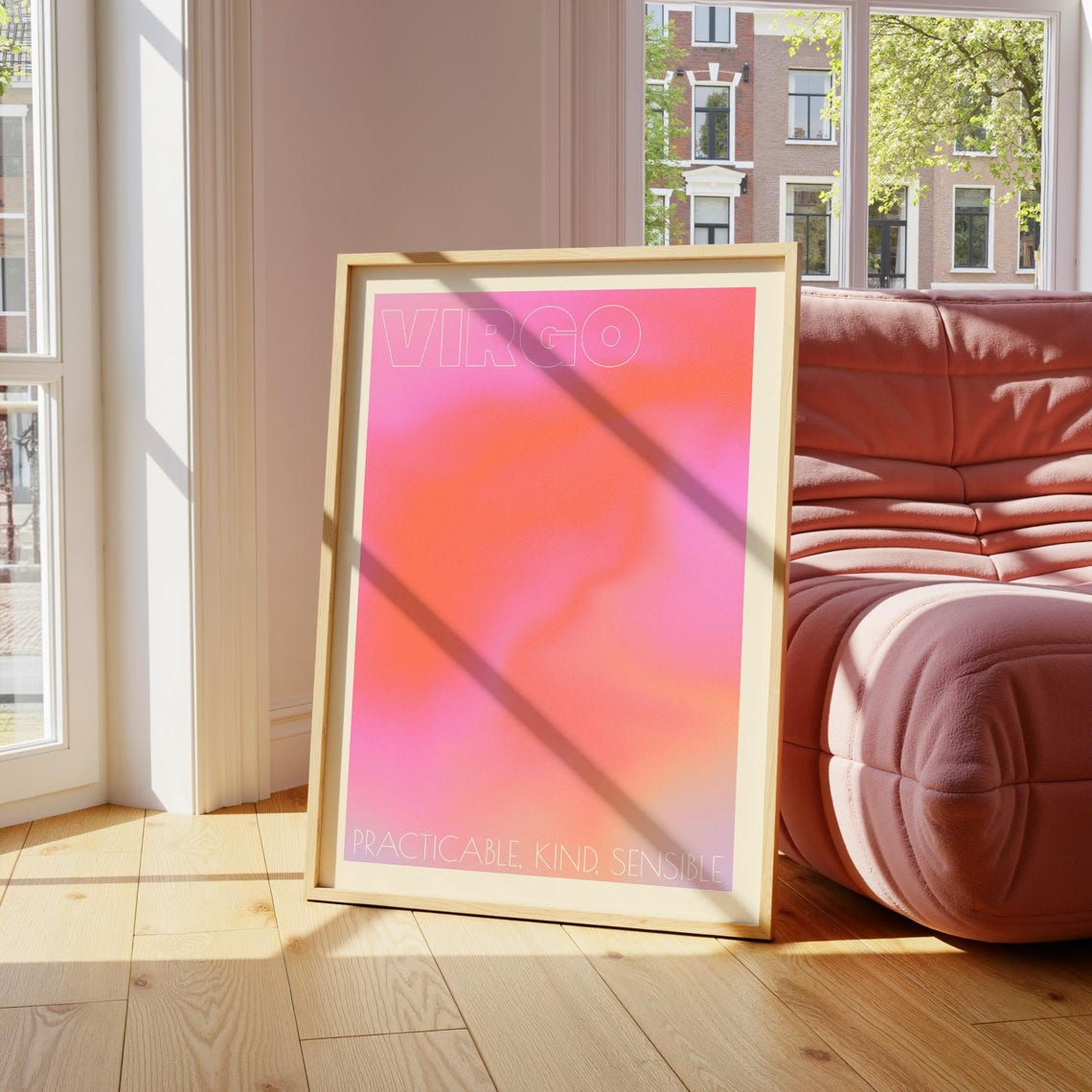 Virgo Zodiac Pastel Gradient Aura Traits Astrology Wall Poster