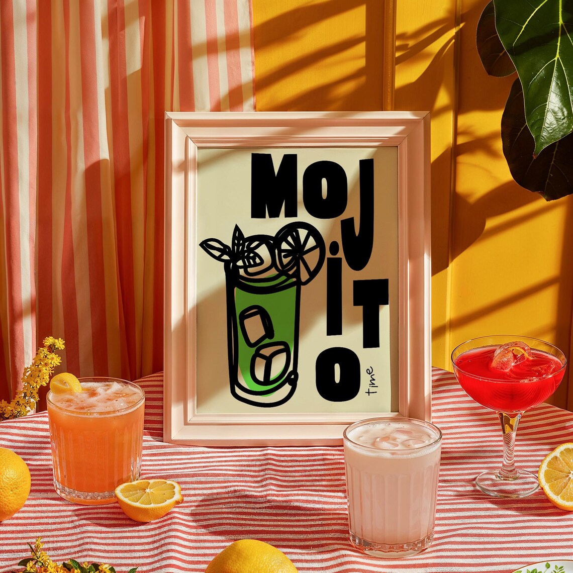 Mojito Cocktail Print Colorful Illustration Bartender Wall Art Part Decor Party Time