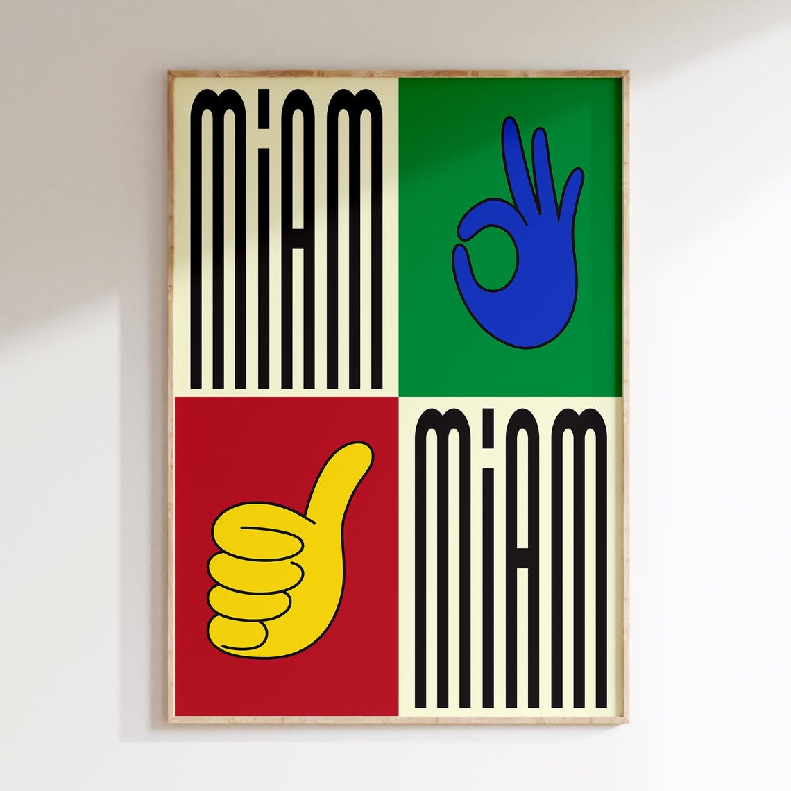 MIAM Typography Pop Art with OK Hand and Thumbs Up Kitchen Poster