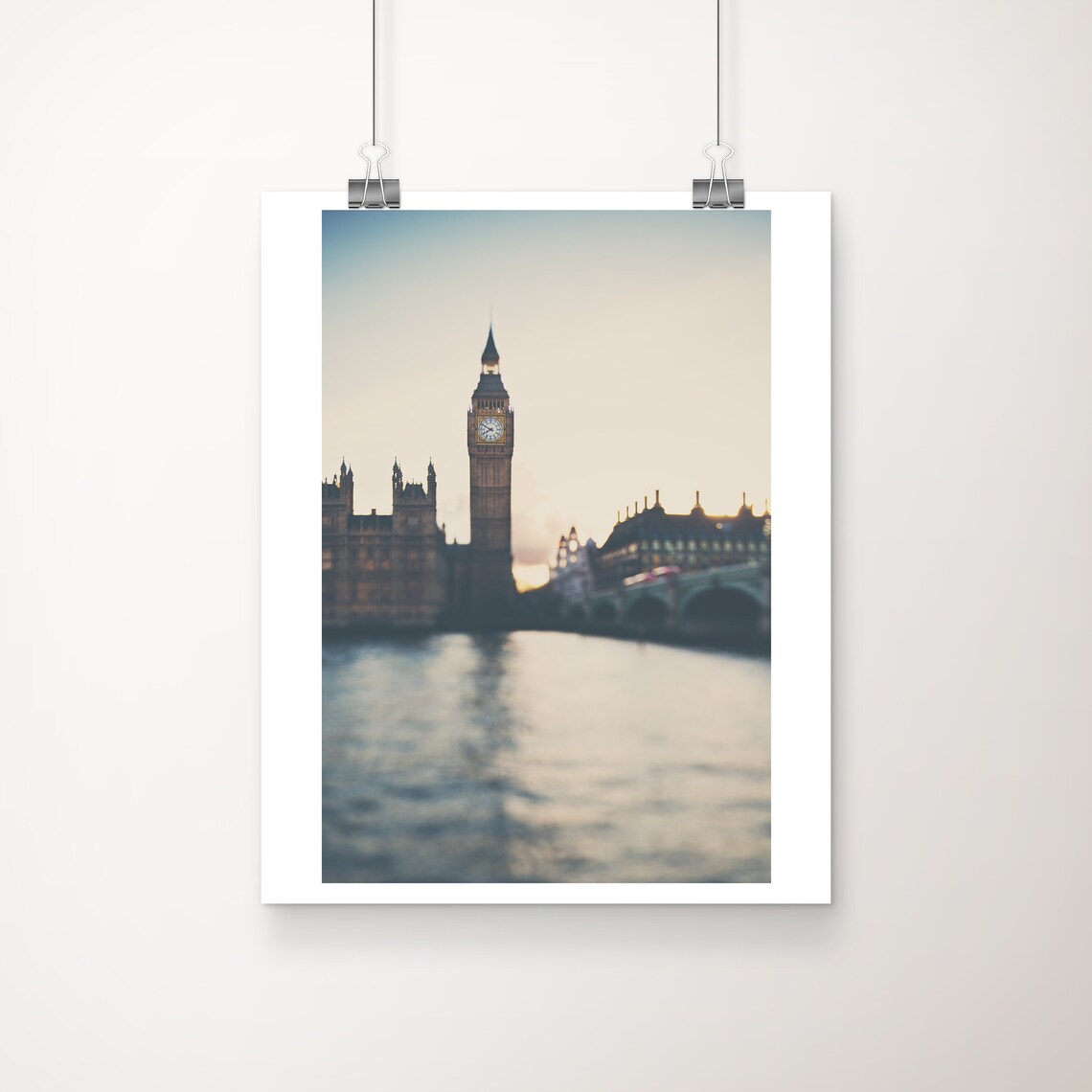 Big Ben Westminster Bridge Red Bus London Sunset Skyline Poster