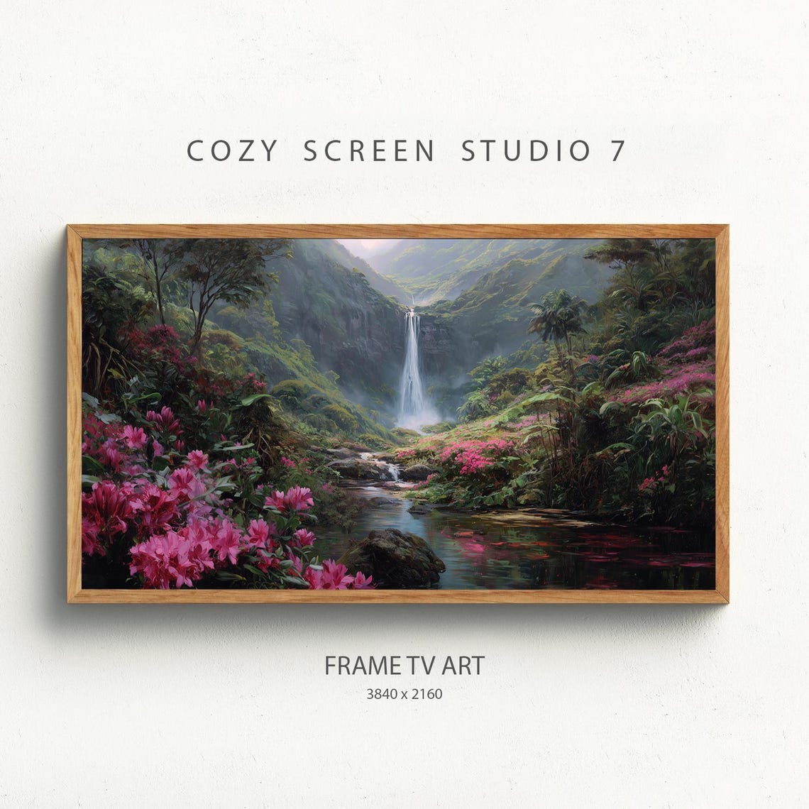 Waterfall Frame TV Art, Tropical Decor