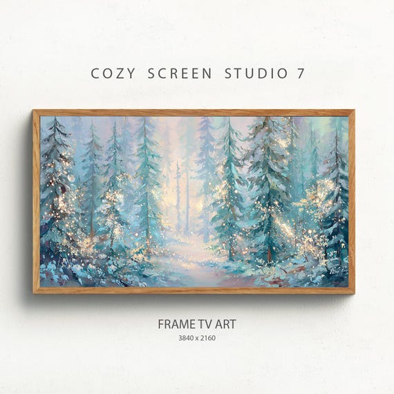 Winter Forest Frame Tv Art Vintage Christmas Painting