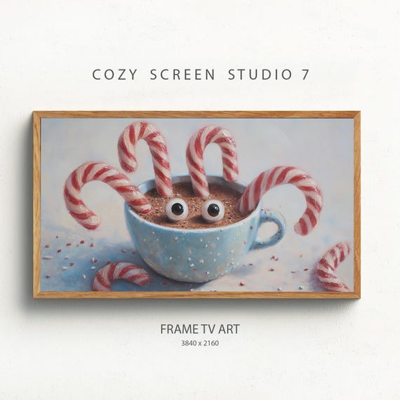 Candy Canes Dipped In Hot Cocoa Frame Tv Art Funny Christmas Painting