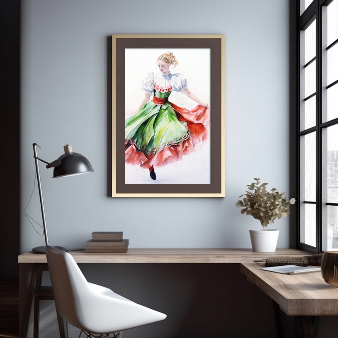 German Folk Dancer Watercolor Traditional Dirndl Dance Poster - Image 2