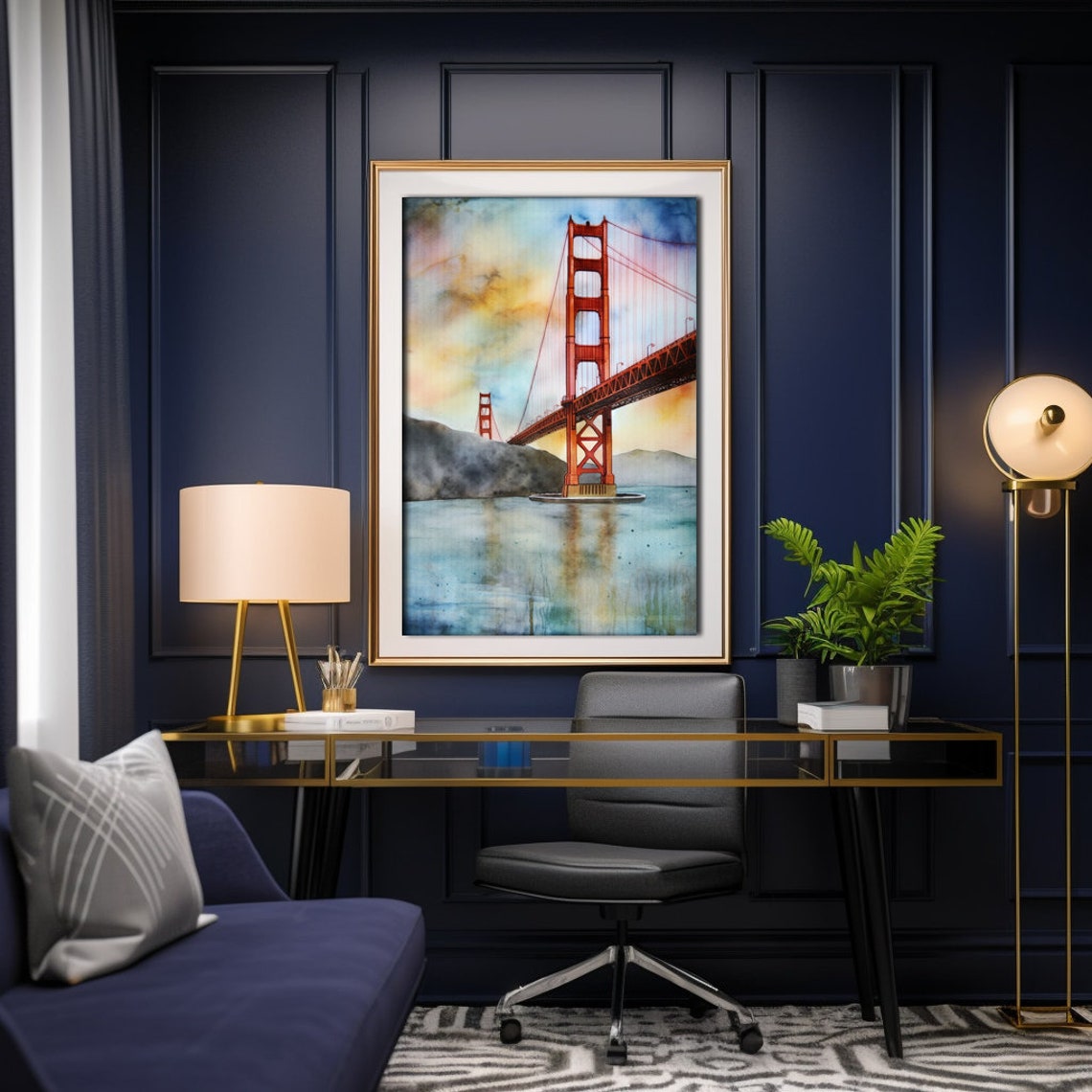 Golden Gate Bridge San Francisco Sunset Watercolor Landmark Poster - Image 4