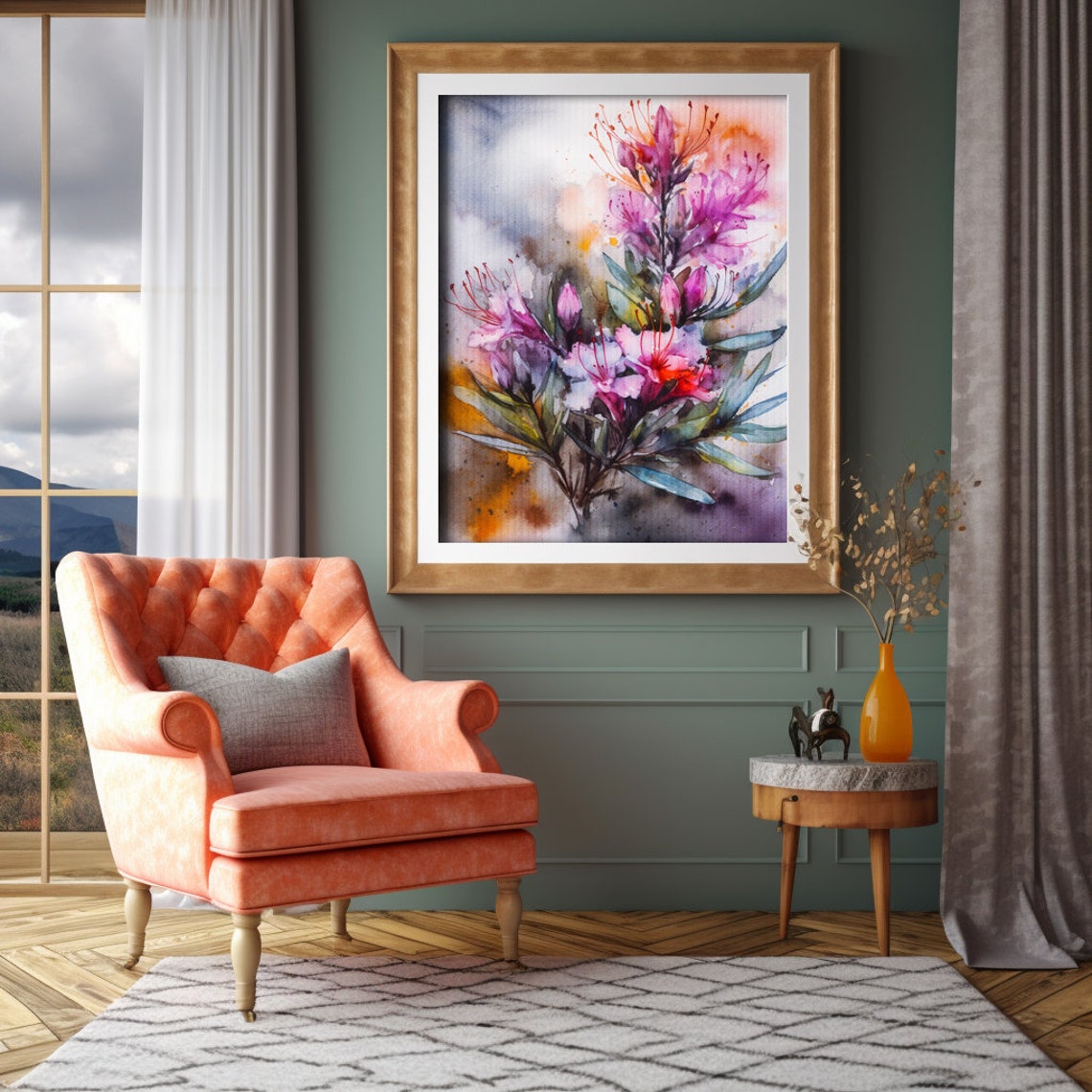 Pink Heather Flowers Watercolor Blooming Botanical Painting Poster - Image 3