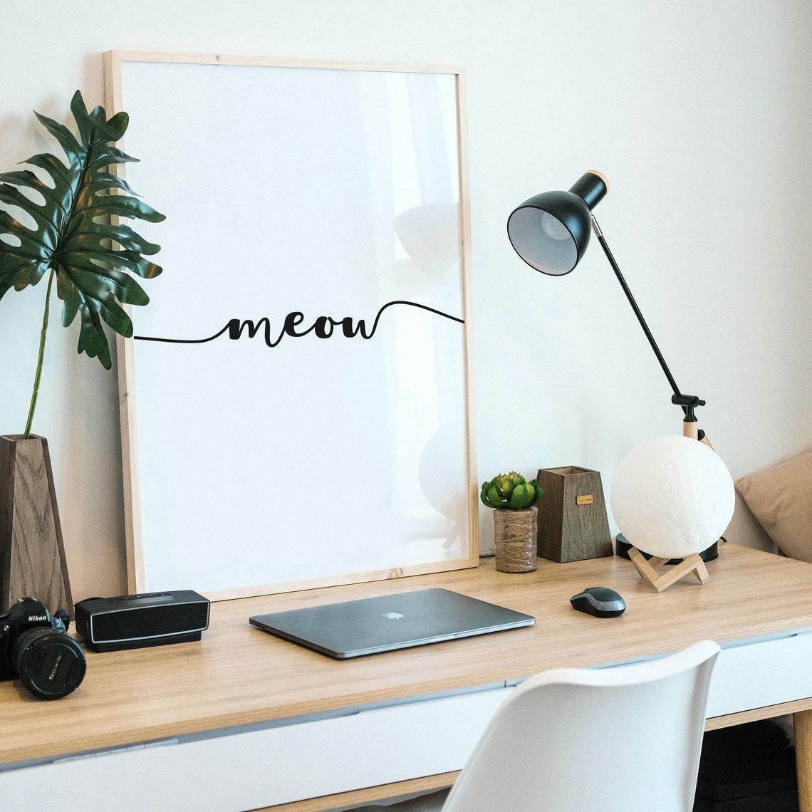 Meow Single Line Script Cat Lover Wall Decor Typography Poster - Image 3