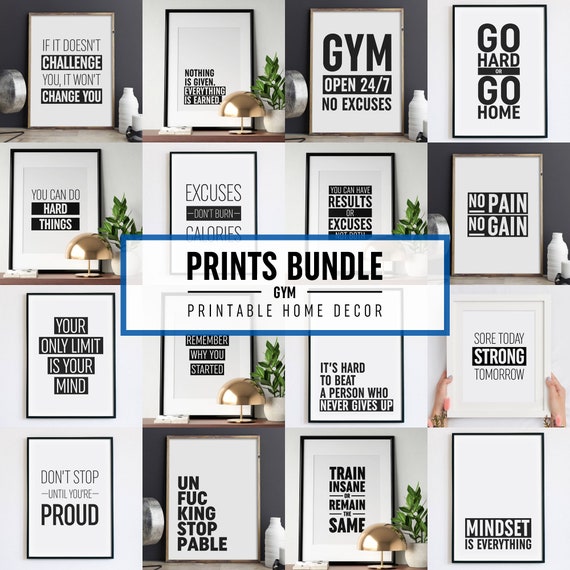Prints Bundle 16 Posters Gym Signs Fitness Quotes Motivational Wall Art Workout Motivation Instant