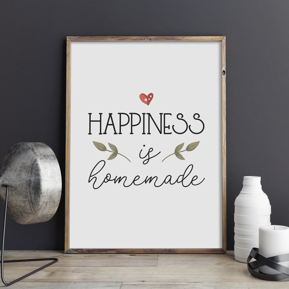 Happiness Is Homemade Heart Leaf Farmhouse Decor Quote Poster - Image 2