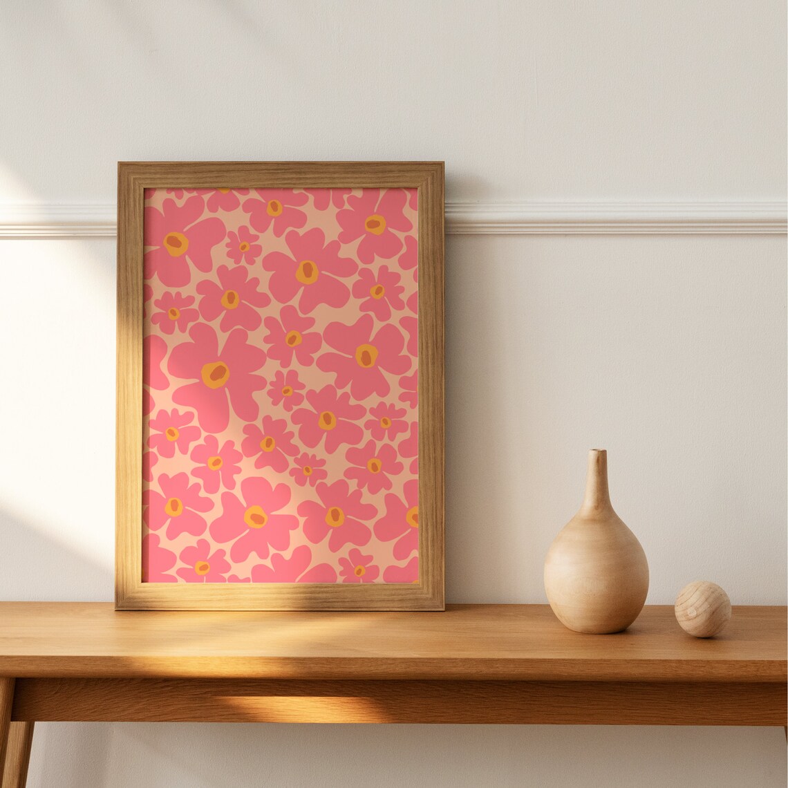 Wavy Flowers Pink Preppy Abstract Wall Art Print - Image 3