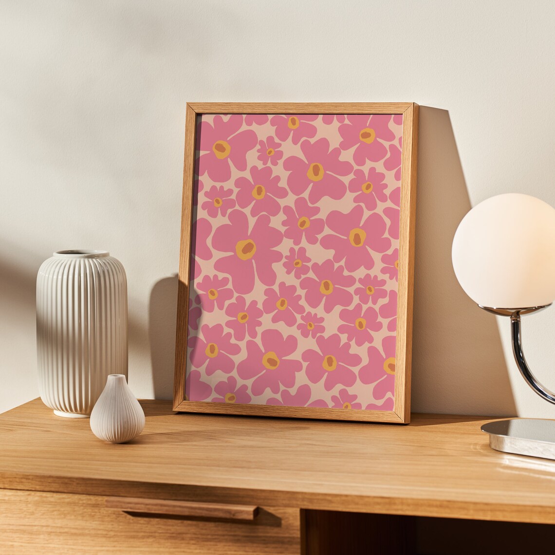 Wavy Flowers Pink Preppy Abstract Wall Art Print - Image 6
