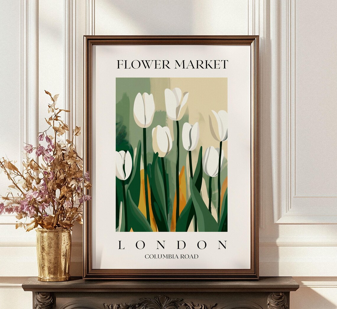 London Flower Market White Tulips Columbia Road Botanical Poster - Image 3