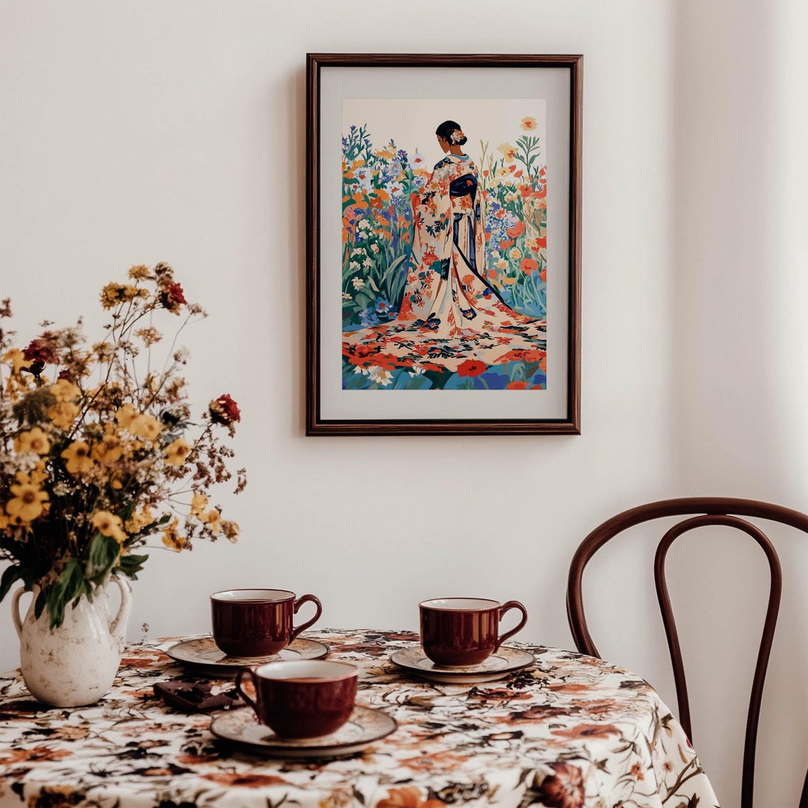 Floral Kimono Fabric Art Oil Painting Abstract Portrait Oriental Garden Illustration Art Nouveau Picture Bohemian Room Decor 231 - Image 3
