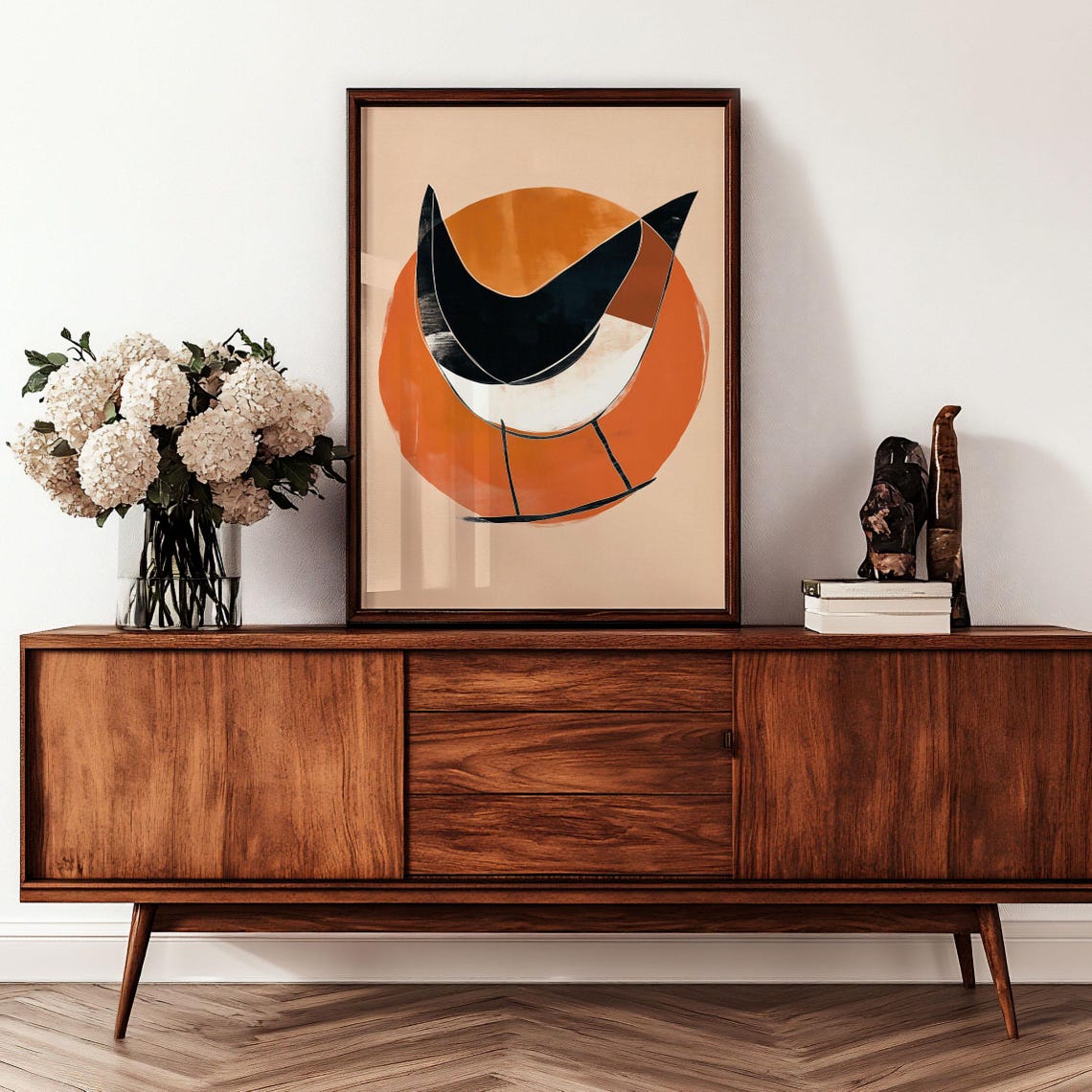Geometric Swallow Bird Orange Sun Circle Mid Century Art Poster - Image 3